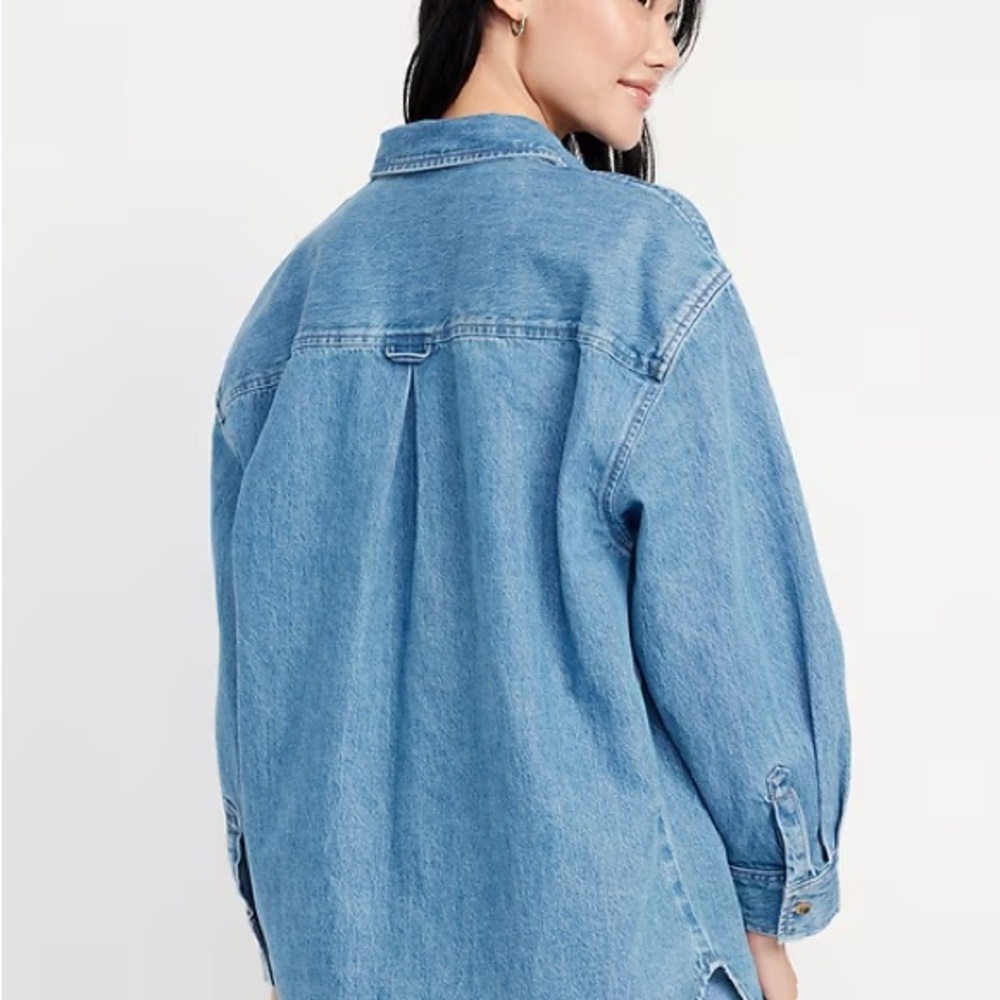 Oversized Boyfriend Button-Down Jean Shirt - Picture 3 of 4
